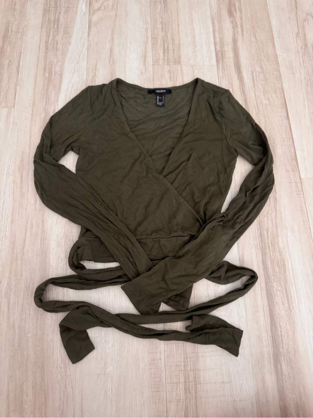 Forever 21 Olive Wrap Tie Long Sleeve Top